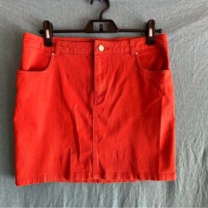 Bright Orange Denim Mini Skirt